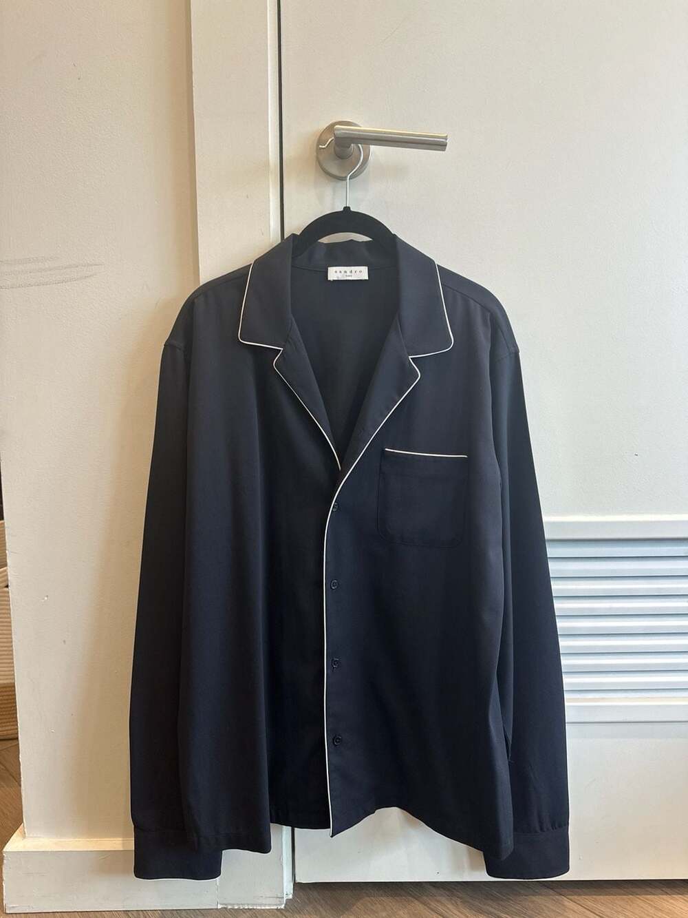 Sandro Paris Men's Navy Blue Pajama Shirt with White Piping Detail